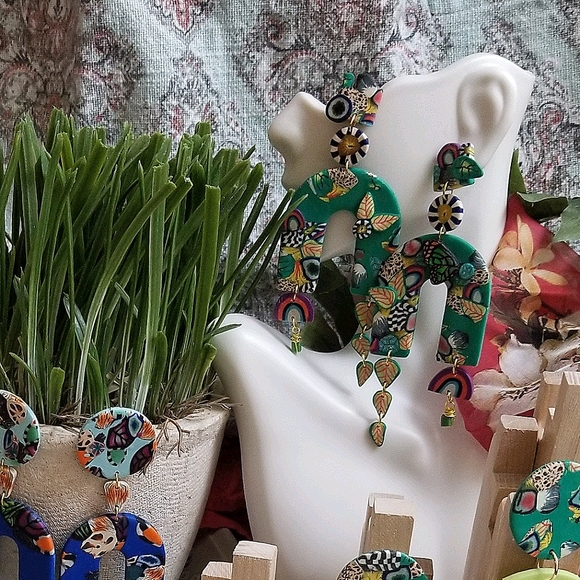 Polymer clay drop earrings - Picture 6 of 6